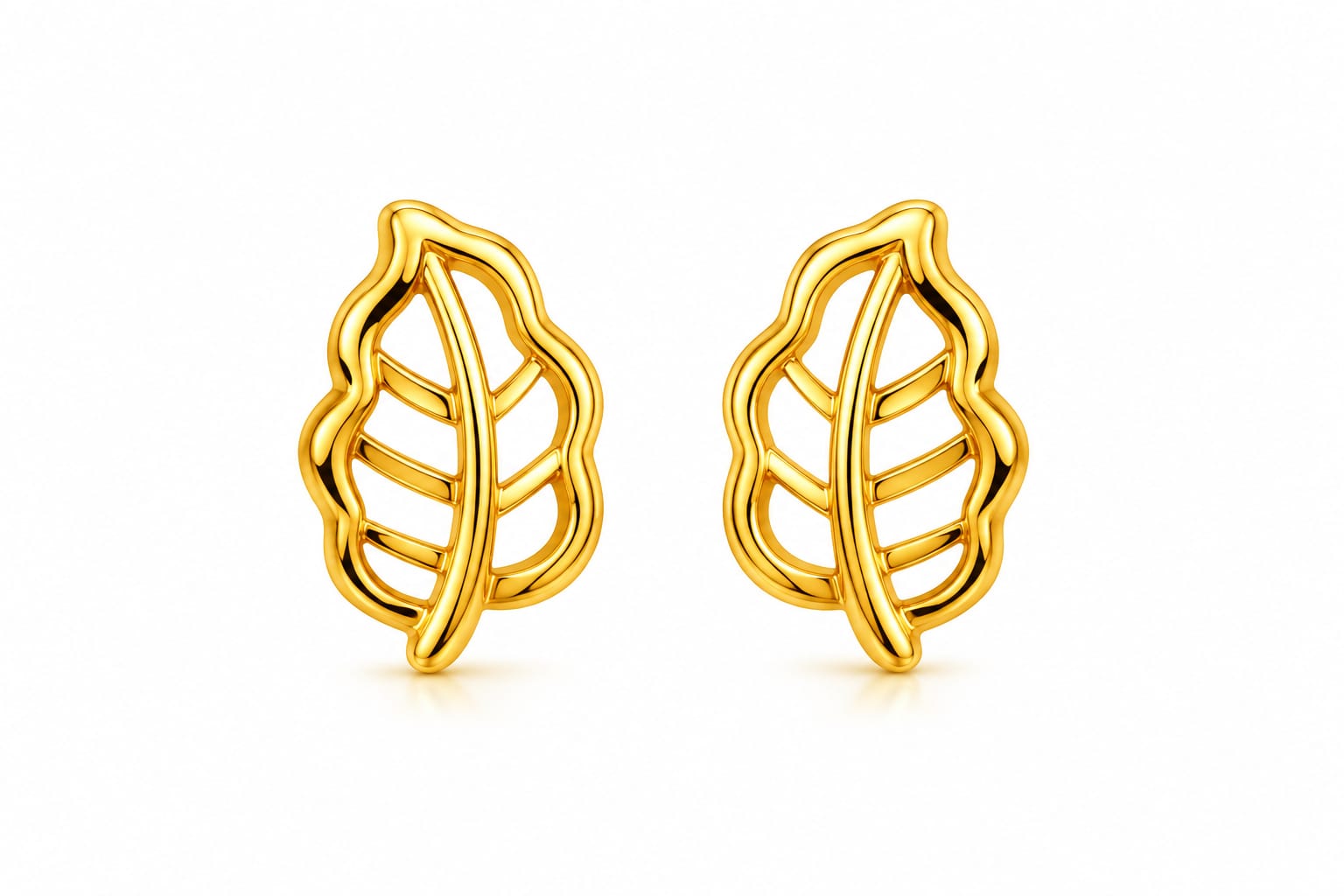 9K Golden Leaf Outline Stud Earrings