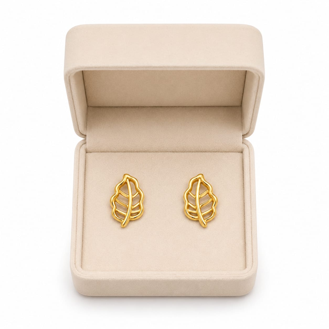 9K Golden Leaf Outline Stud Earrings