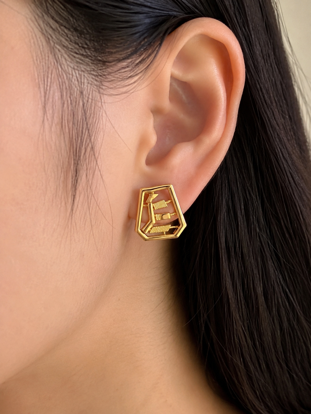 9K Geometric Monogram Stud Earrings