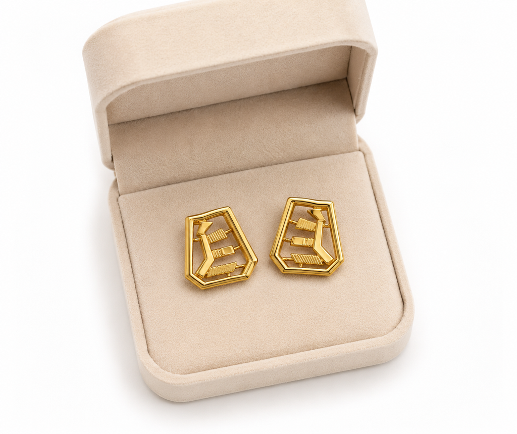 9K Geometric Monogram Stud Earrings