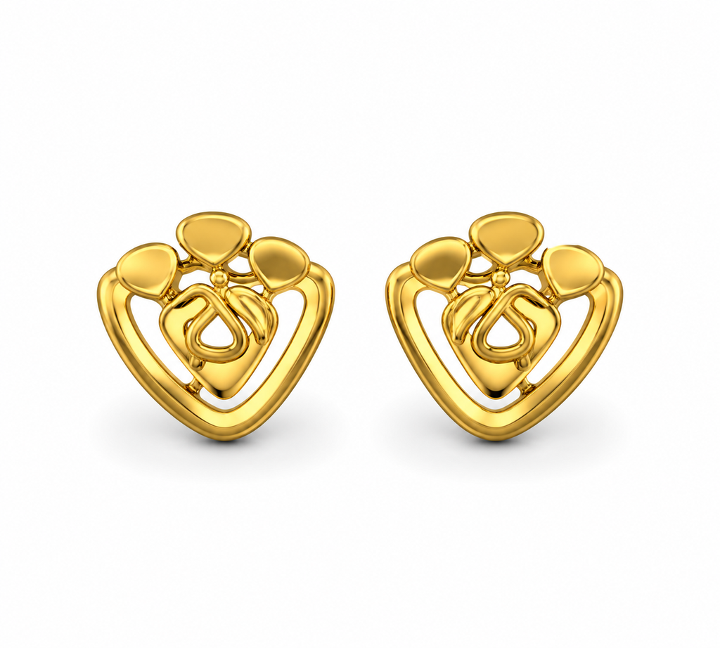 9K Golden Layered Heart Stud Earrings
