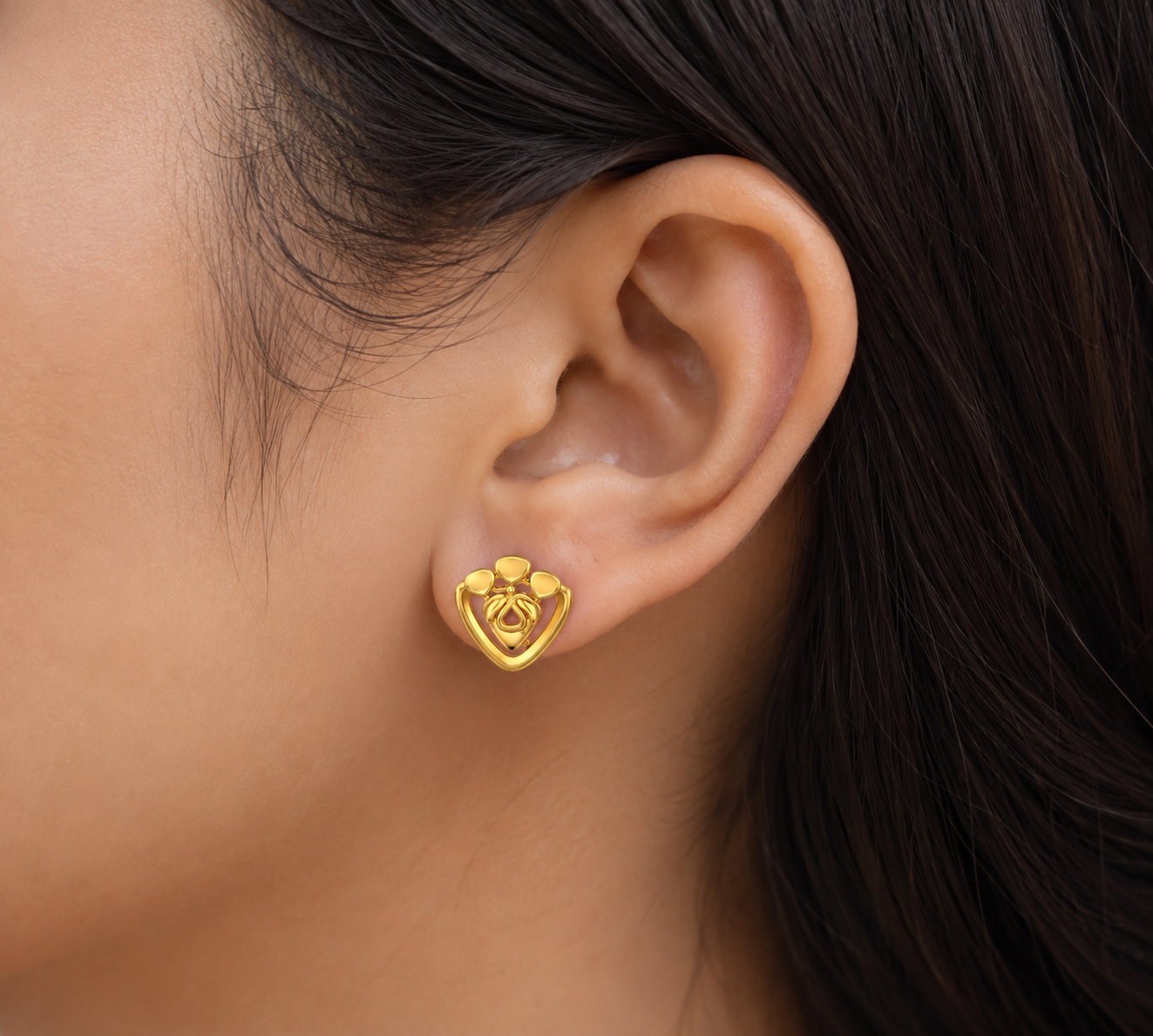 9K Golden Layered Heart Stud Earrings