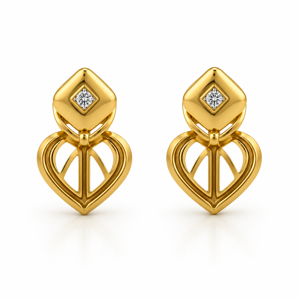 9K Gold Accent Heart Drop Earrings