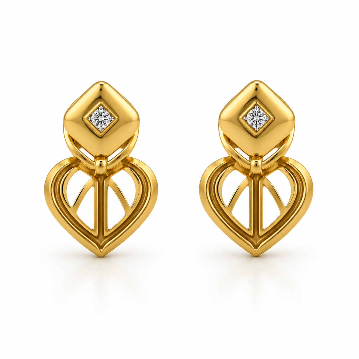 9K Gold Accent Heart Drop Earrings