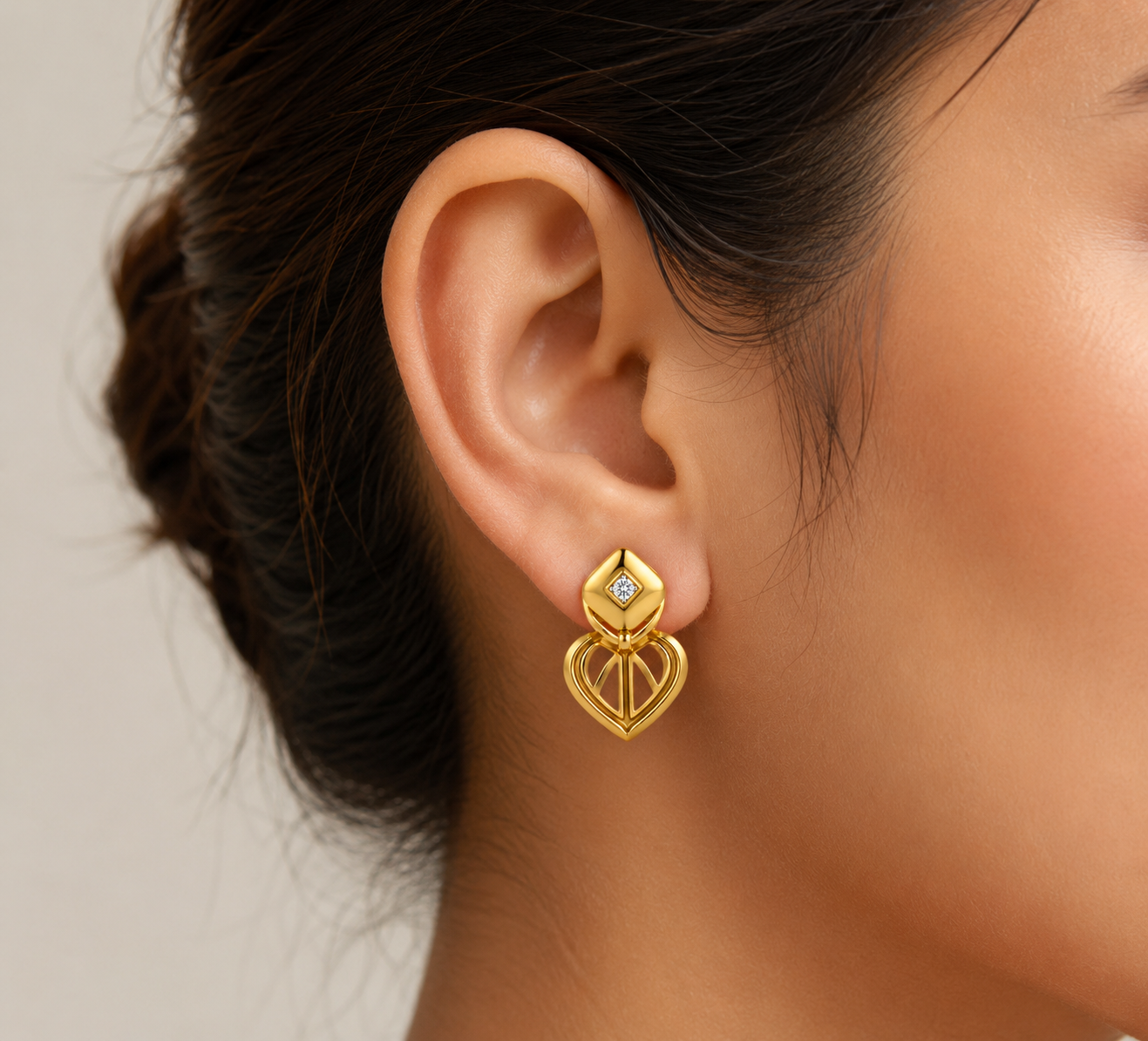 9K Gold Accent Heart Drop Earrings
