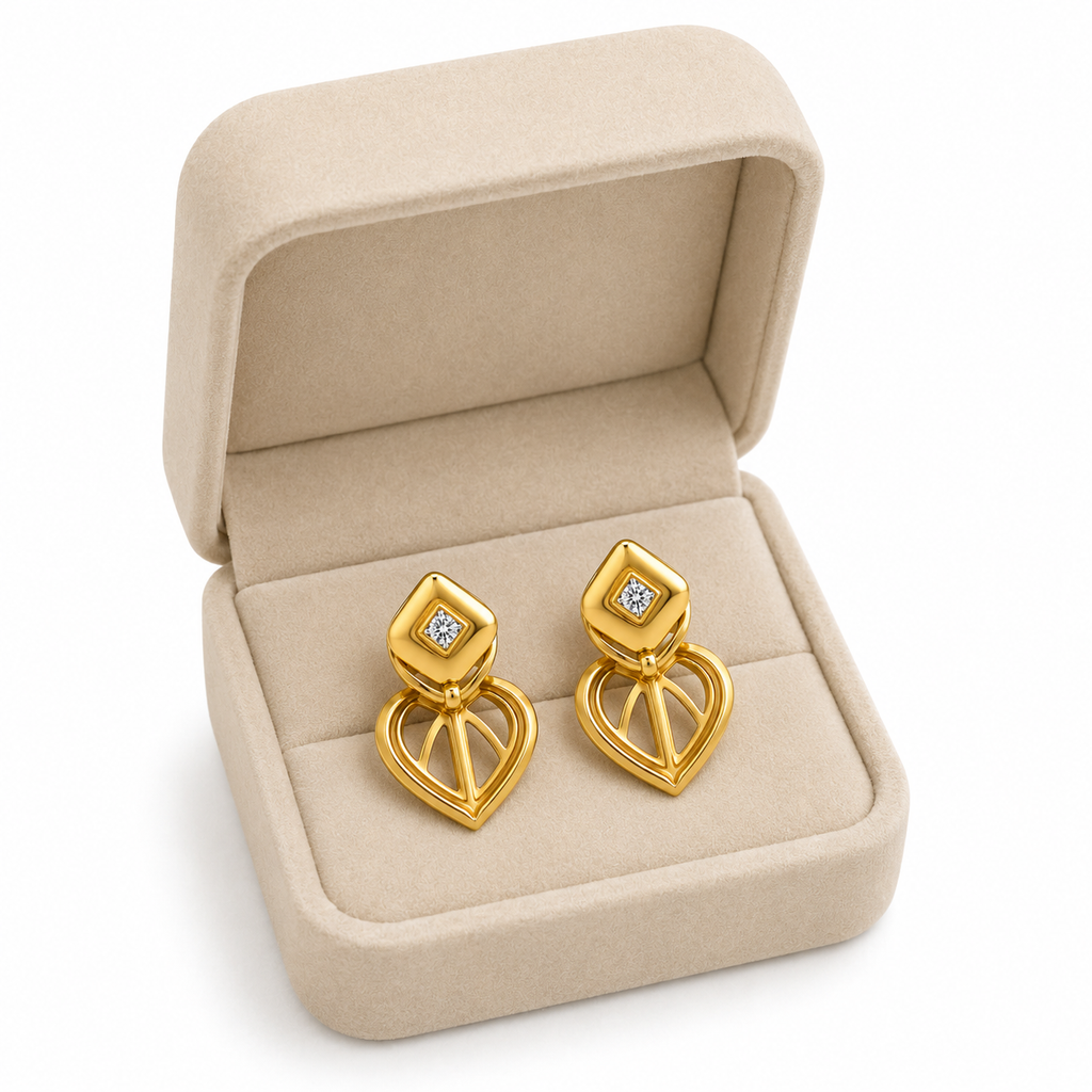 9K Gold Accent Heart Drop Earrings