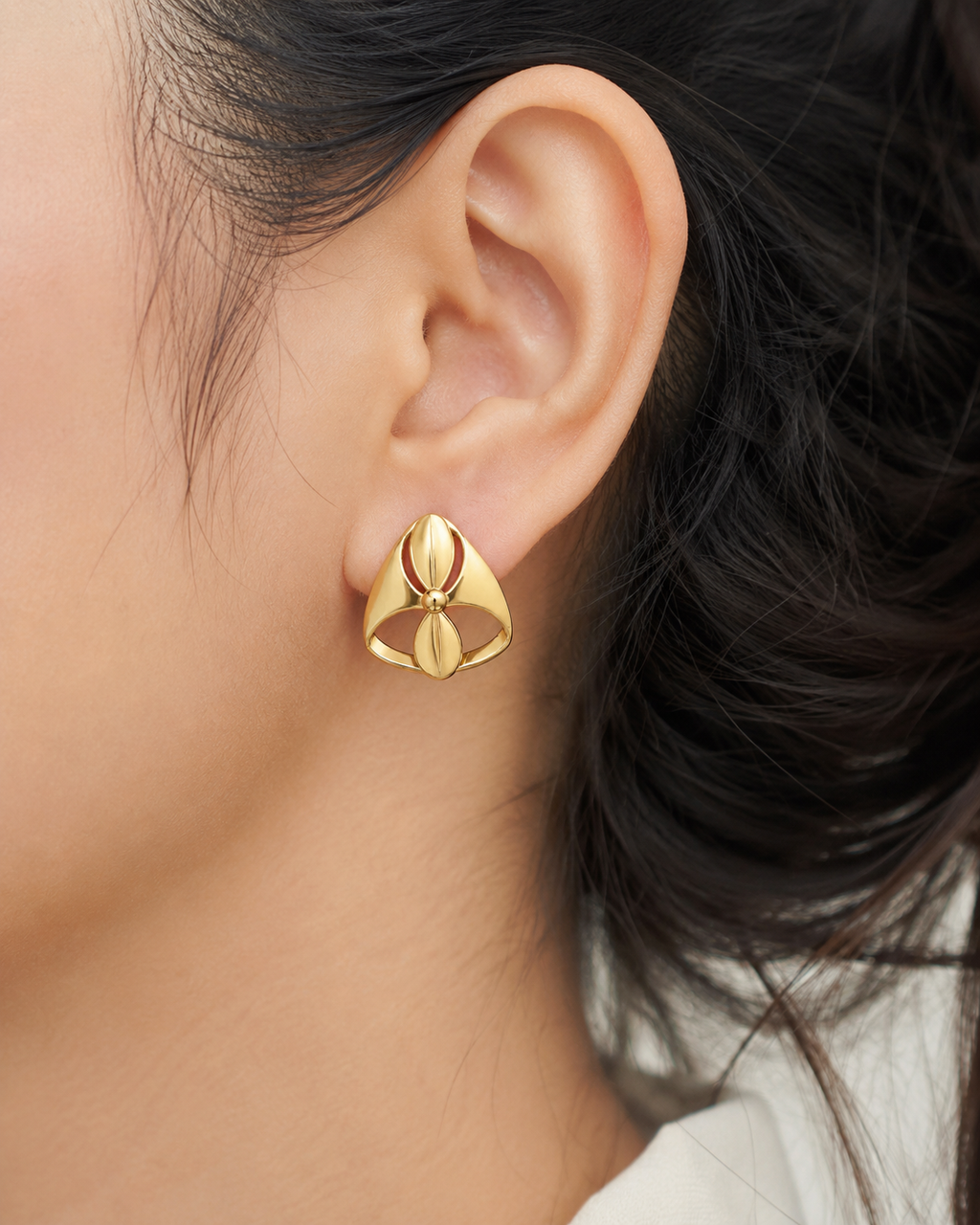 9K Golden Petal Bloom Stud Earrings
