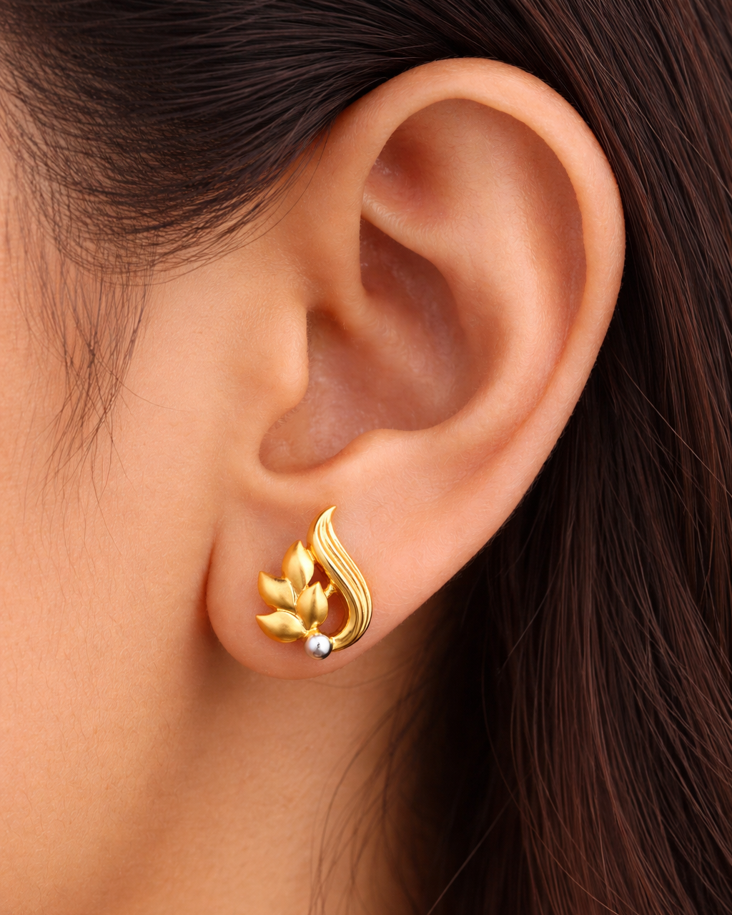 9K Golden Swirl Leaf Earrings
