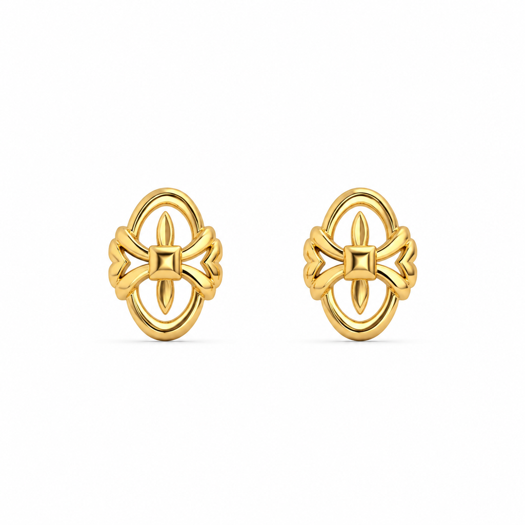 9K Elegant Bow Oval Stud Earrings