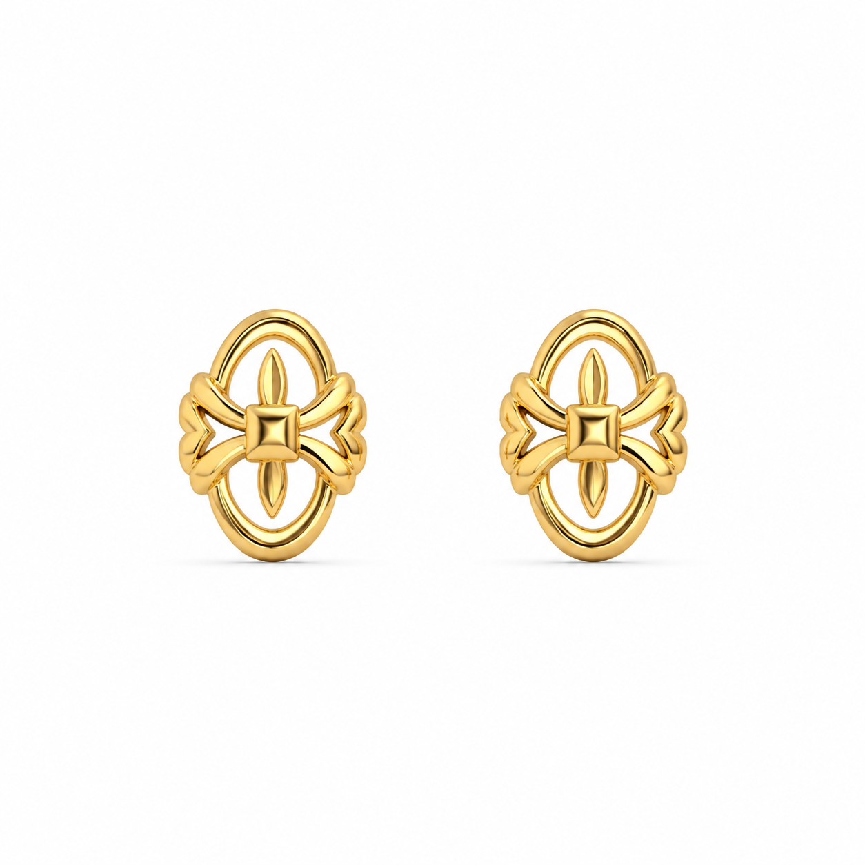9K Elegant Bow Oval Stud Earrings