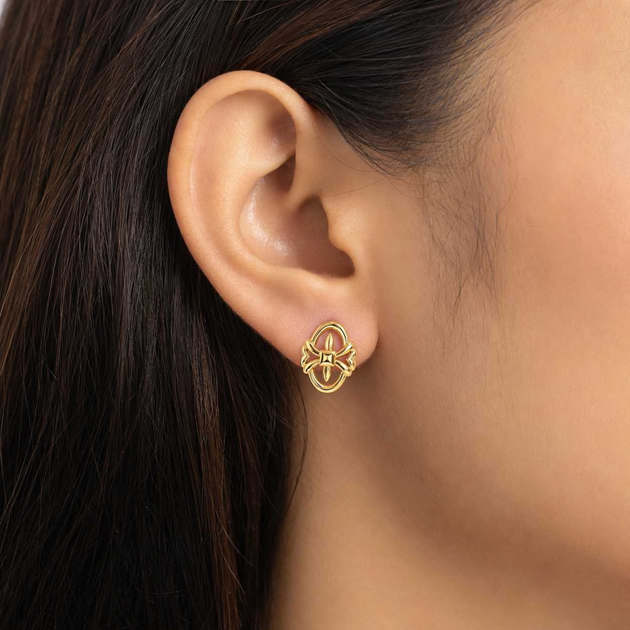 9K Elegant Bow Oval Stud Earrings