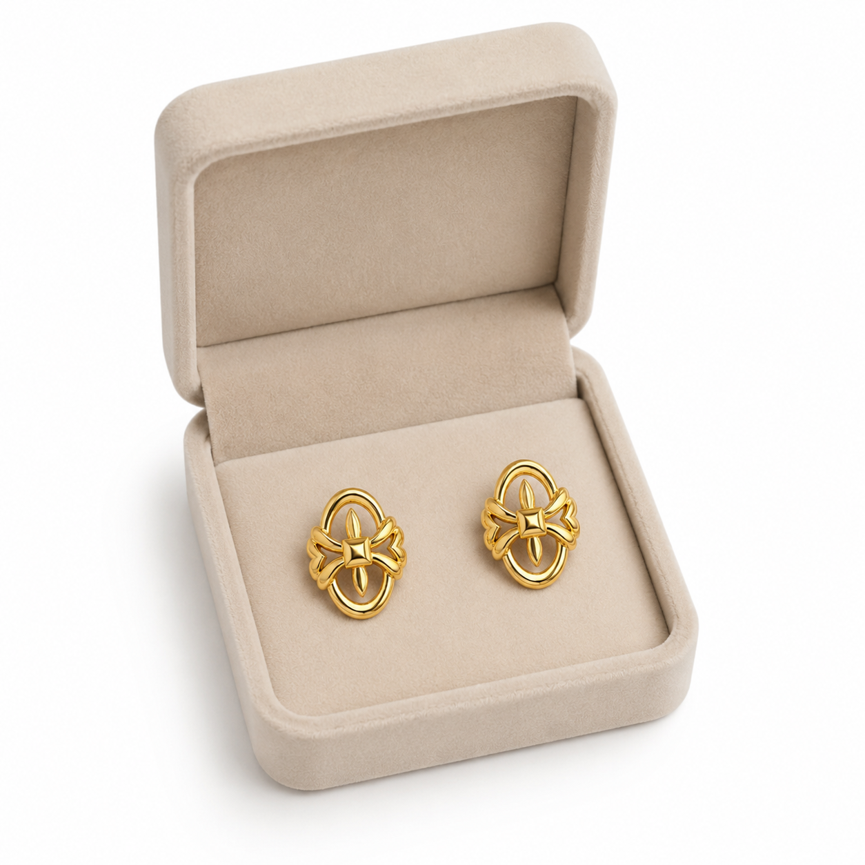 9K Elegant Bow Oval Stud Earrings