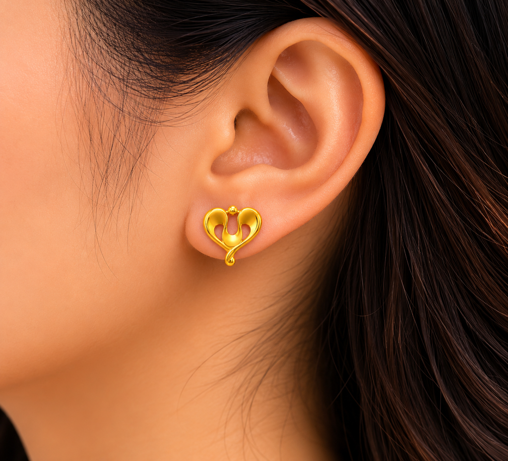 9K Golden Heart Swirl Stud Earrings
