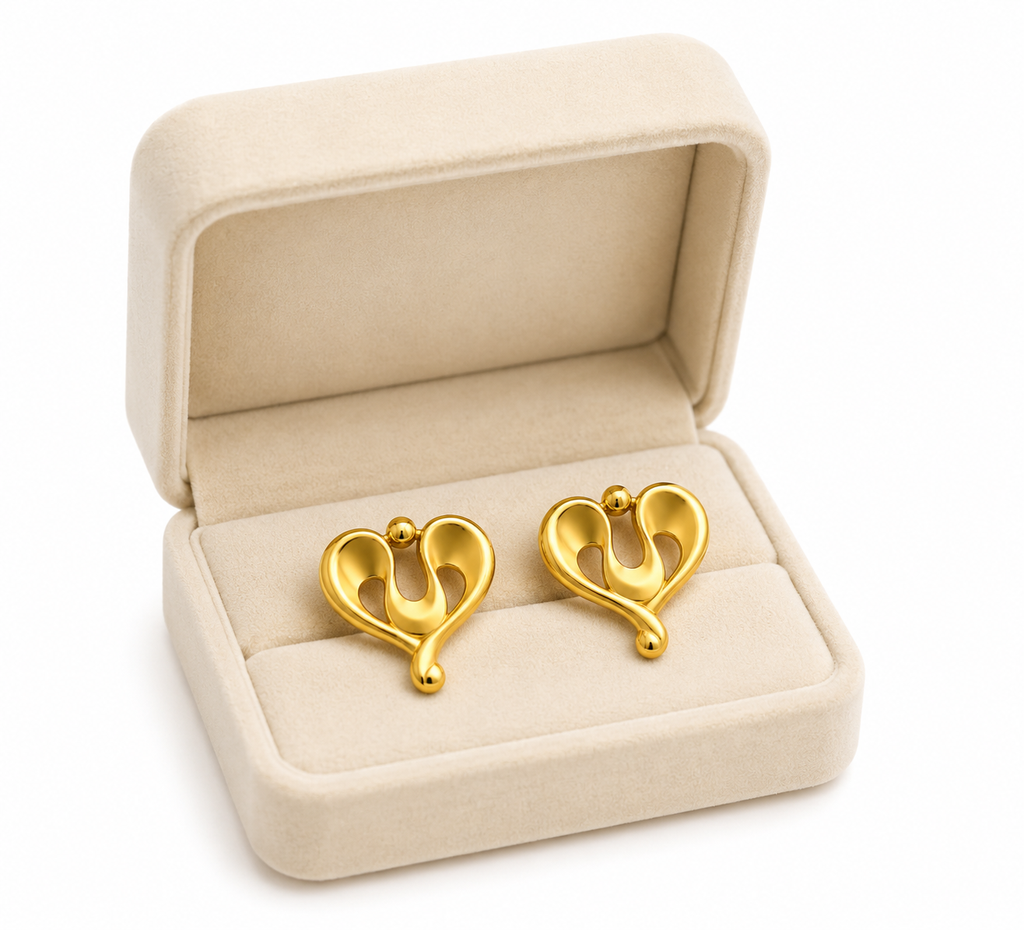 9K Golden Heart Swirl Stud Earrings