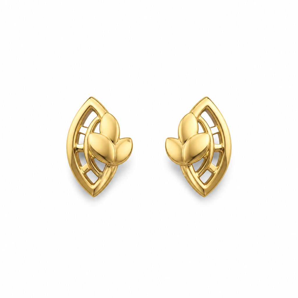 9K Leaf Marquise Frame Stud Earrings