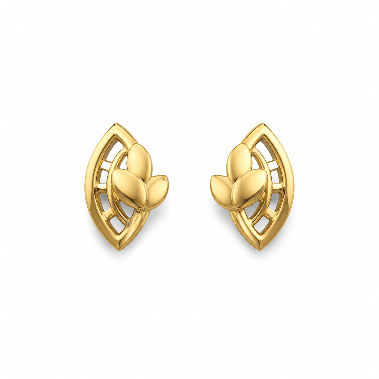 9K Leaf Marquise Frame Stud Earrings