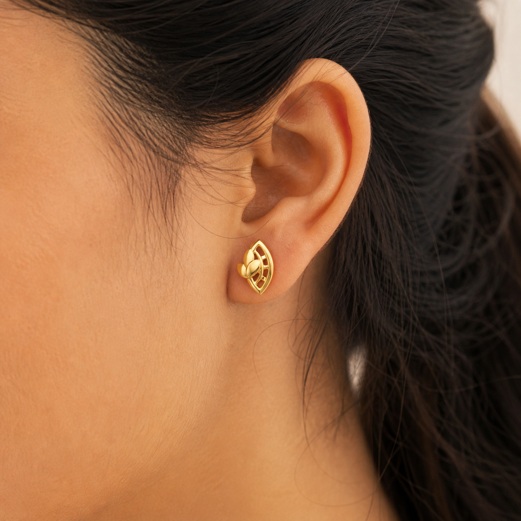 9K Leaf Marquise Frame Stud Earrings