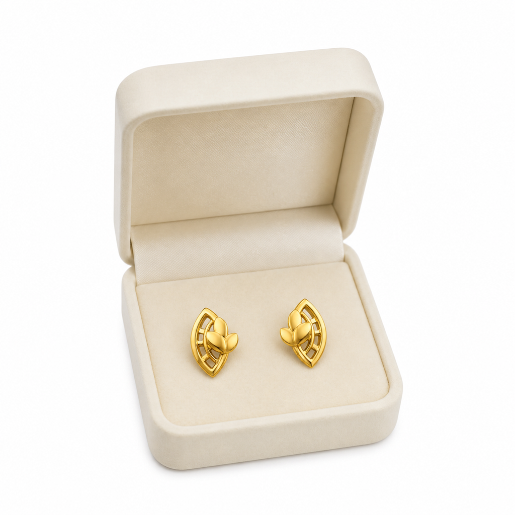9K Leaf Marquise Frame Stud Earrings