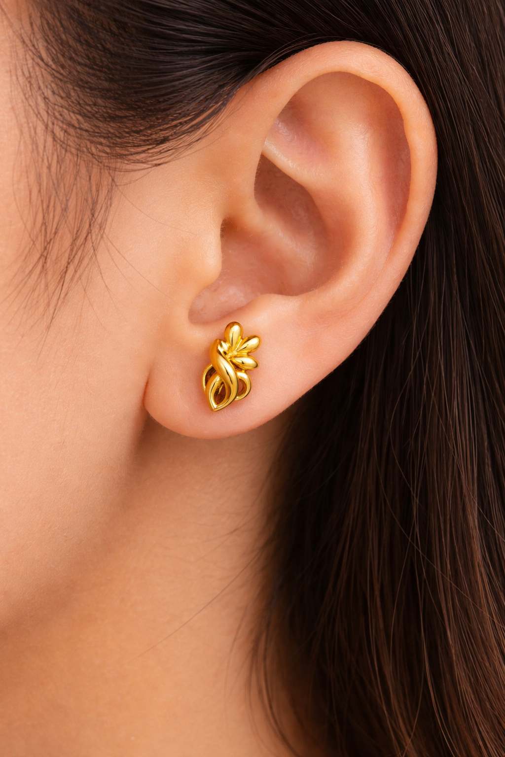 9K Golden Bloom Twist Stud Earrings