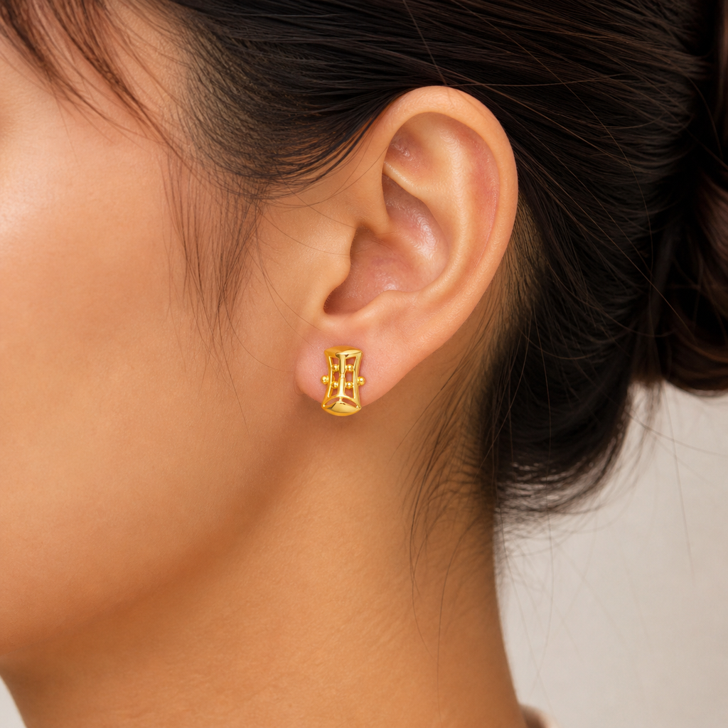 9K Modern Barrel Stud Earrings
