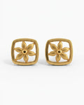 9K Floral Frame Square Stud Earrings