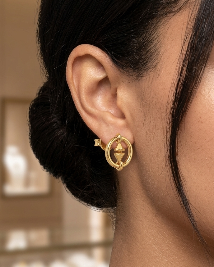 9K Celestial Geo Halo Studs Earings