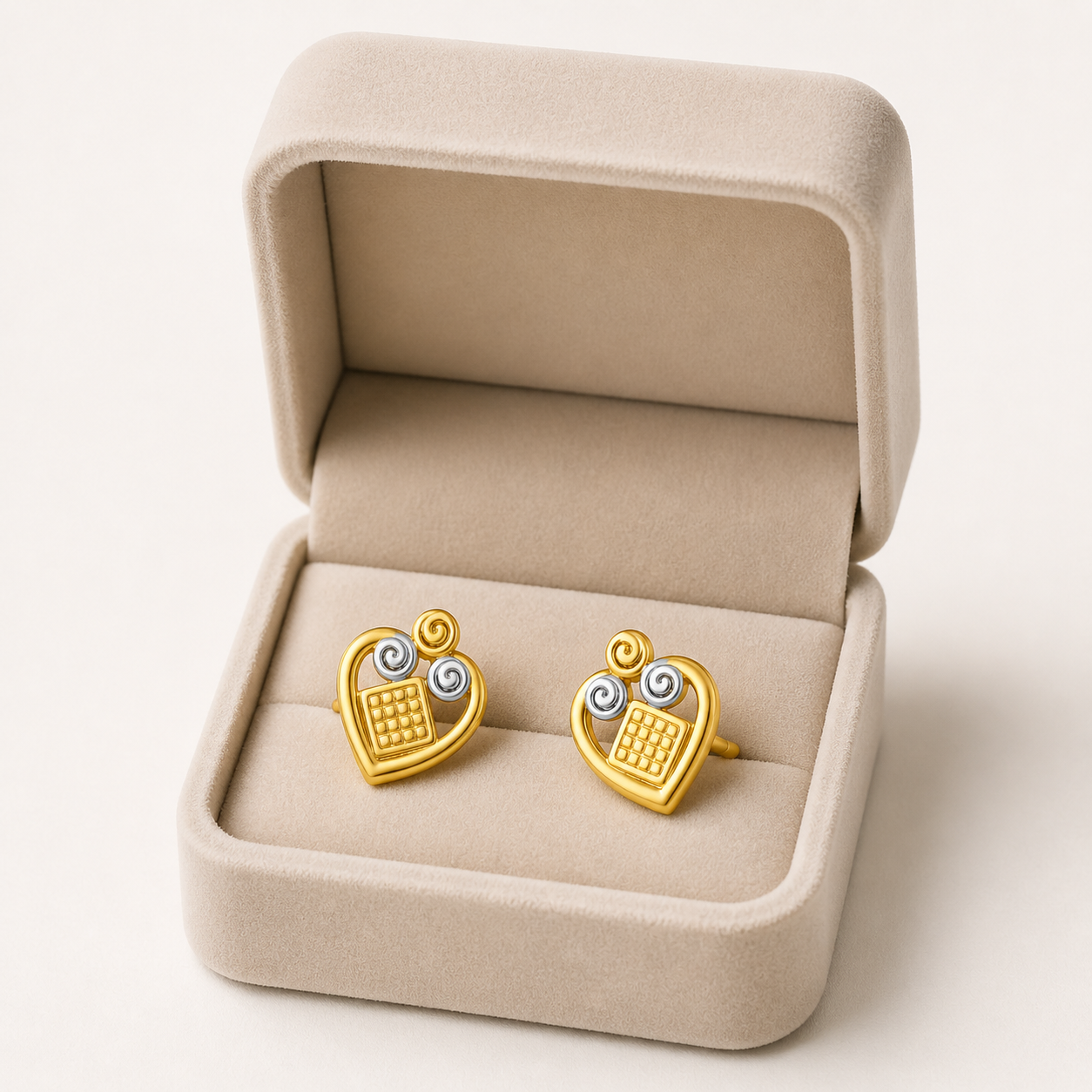 9K Dual-Tone Heart Grid Spiral Stud Earring