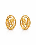9K Vintage Filigree Leaf Oval Studs Earing
