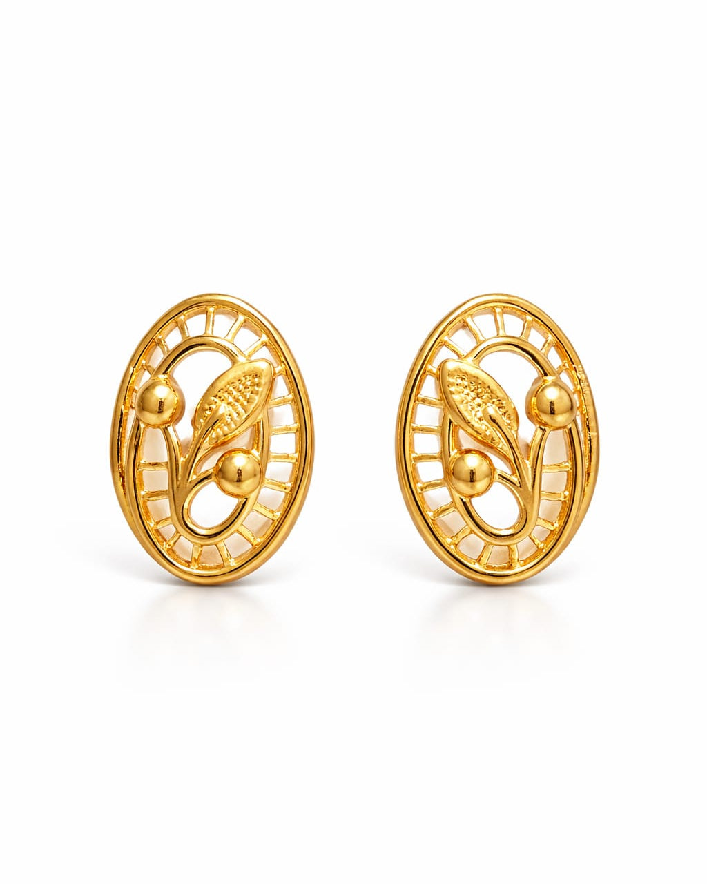 9K Vintage Filigree Leaf Oval Studs Earing