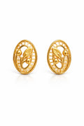 9K Oval Leaf Lattice Gold Stud Earring