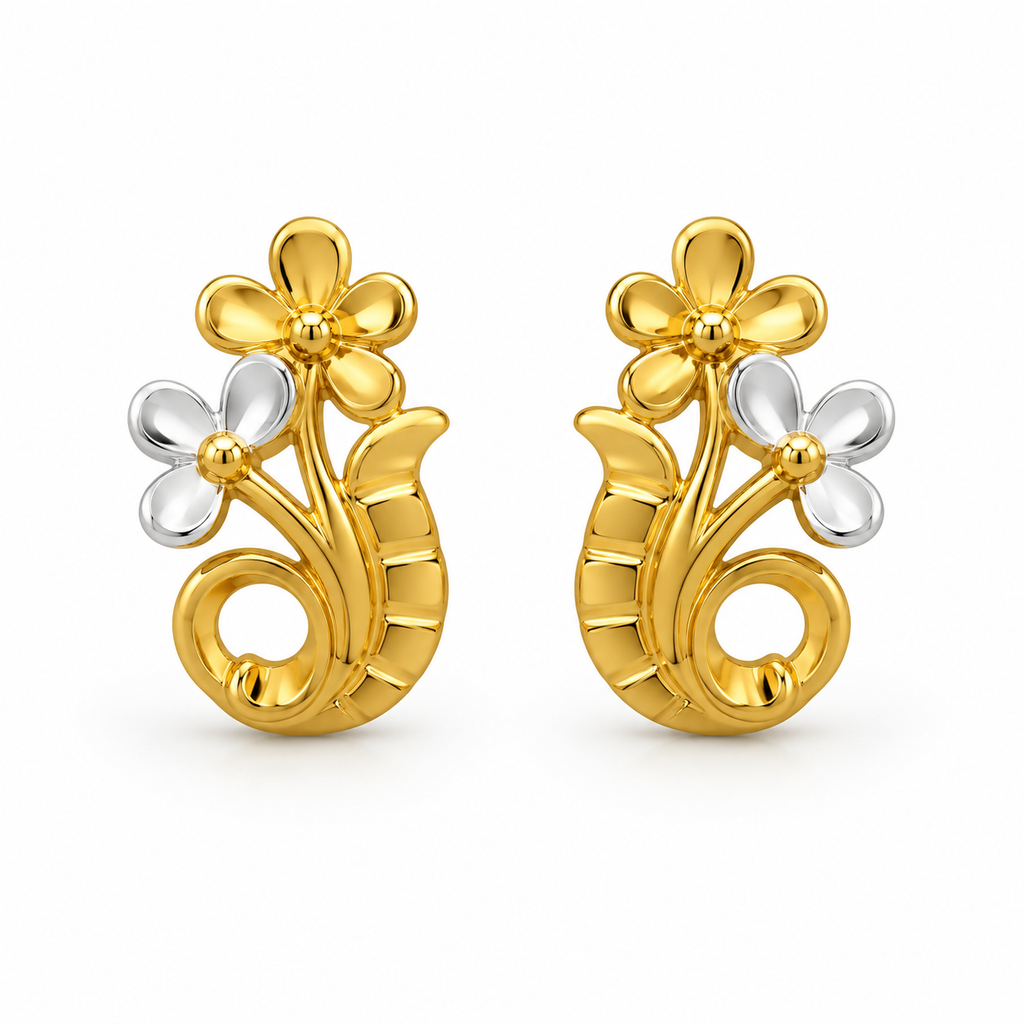 9K Dual-Tone Mango Motif Floral Stud Earring