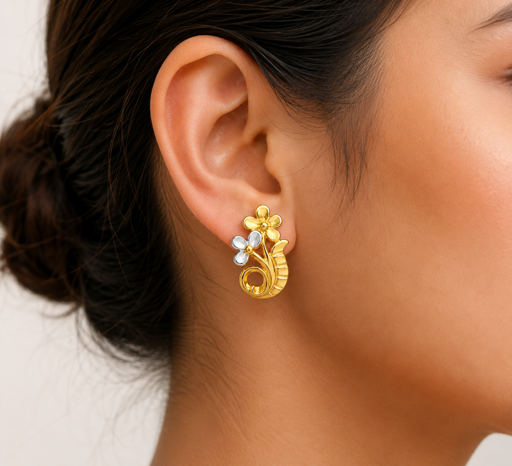 9K Dual-Tone Mango Motif Floral Stud Earring