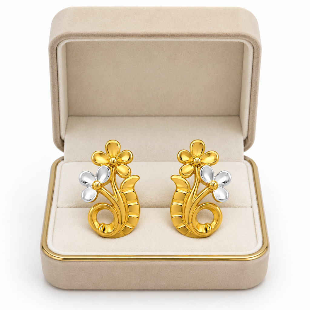 9K Dual-Tone Mango Motif Floral Stud Earring