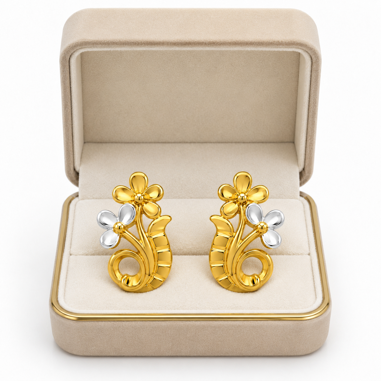 9K Dual-Tone Mango Motif Floral Stud Earring
