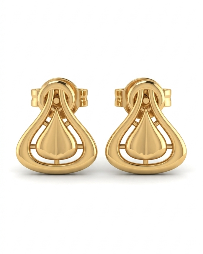 9K Teardrop Cage Gold Stud Earring