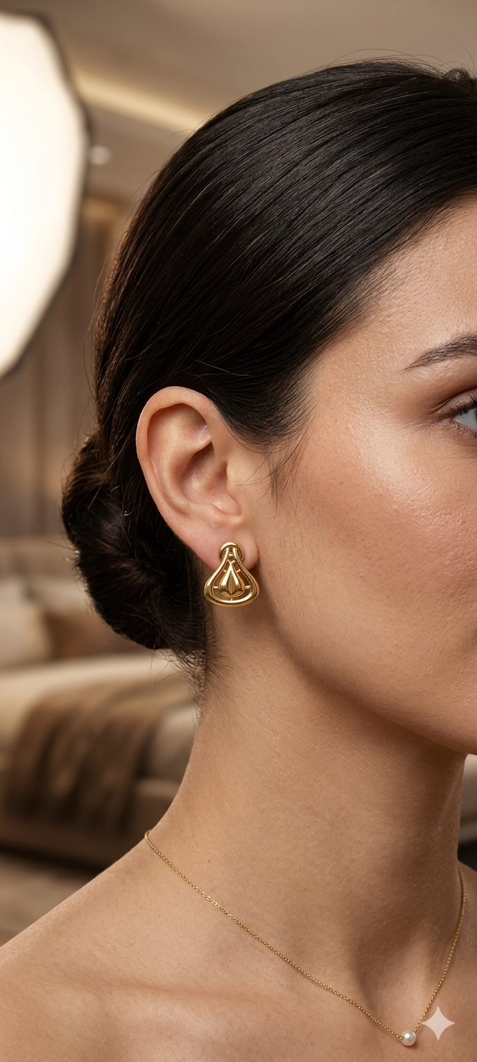 9K Teardrop Cage Gold Stud Earring
