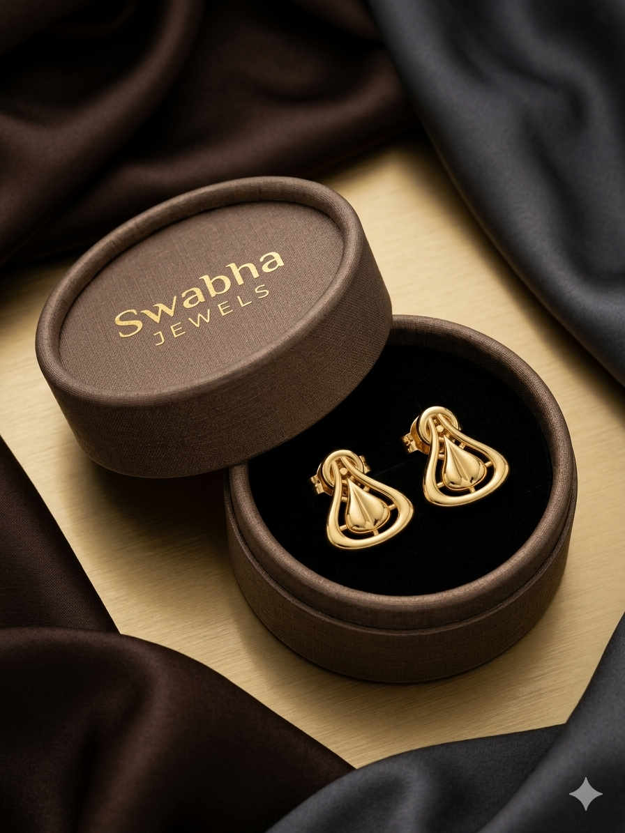 9K Teardrop Cage Gold Stud Earring