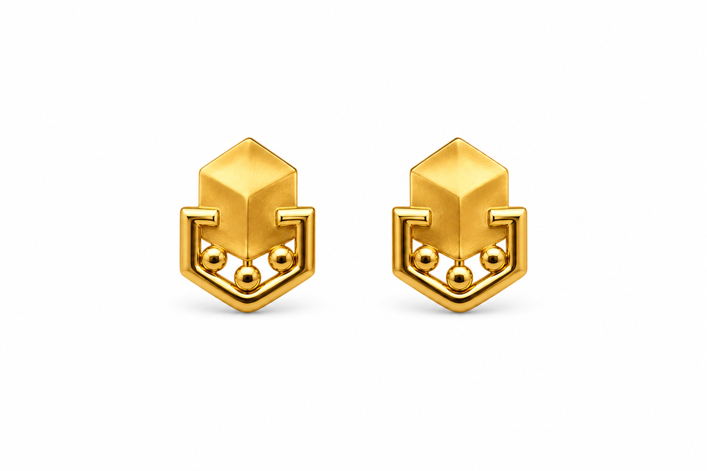 9K Geometric 3D Cube Gold Stud Earring
