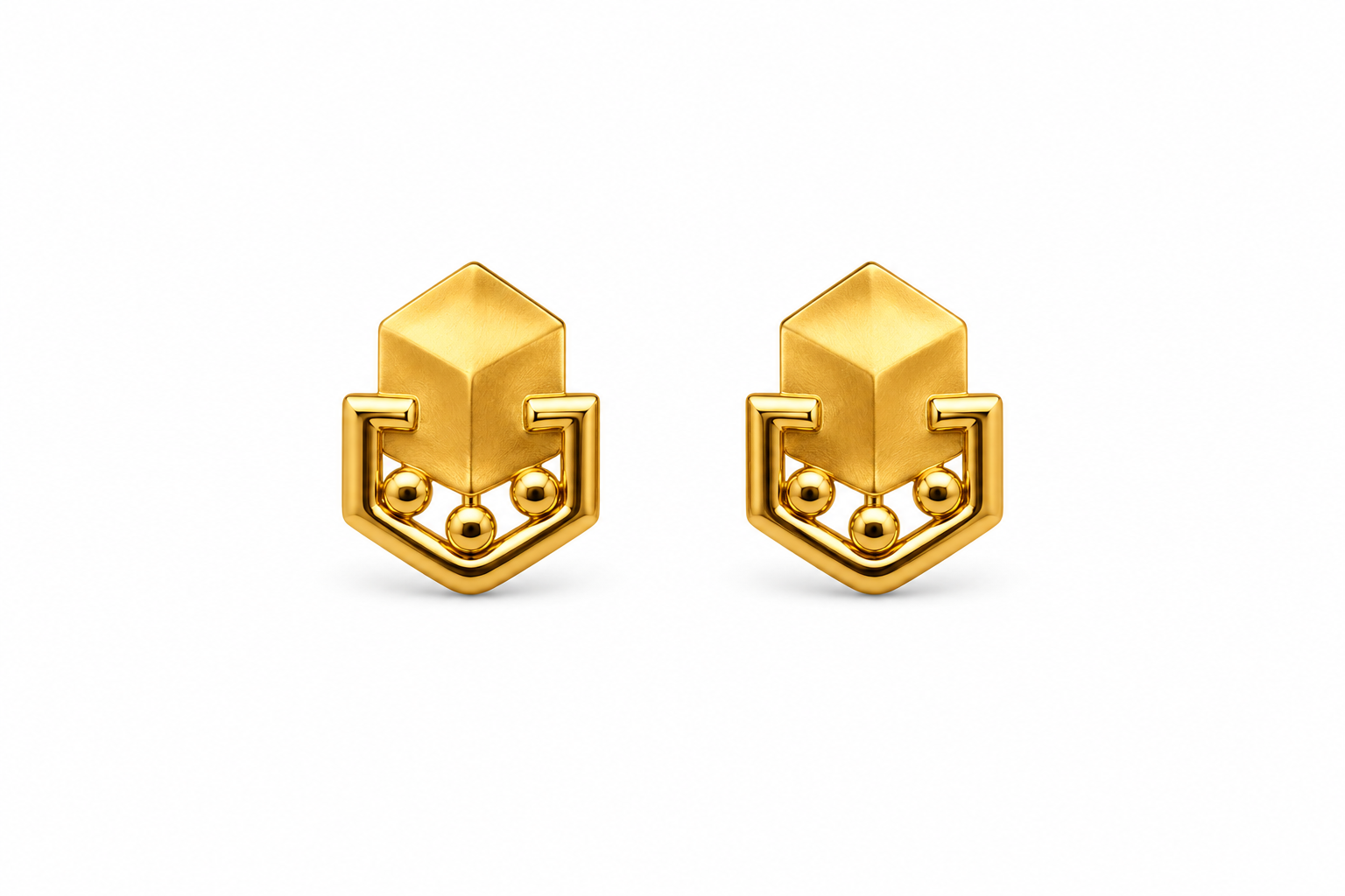 9K Geometric 3D Cube Gold Stud Earring