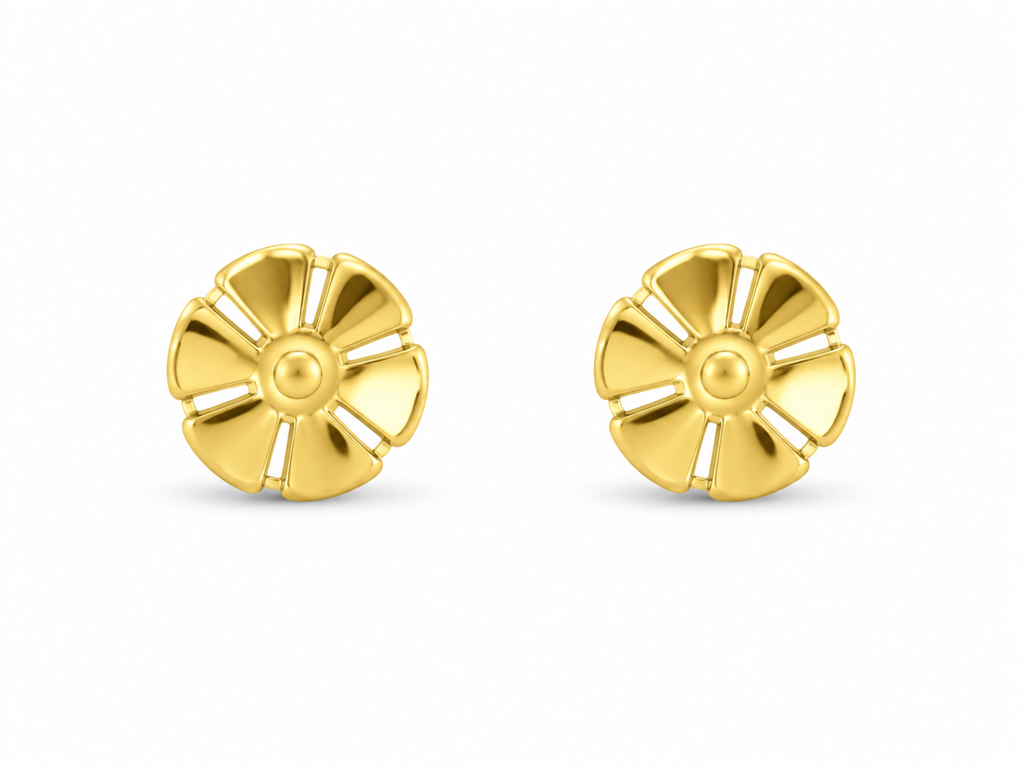 9K Floral Pinwheel Gold Stud Earring