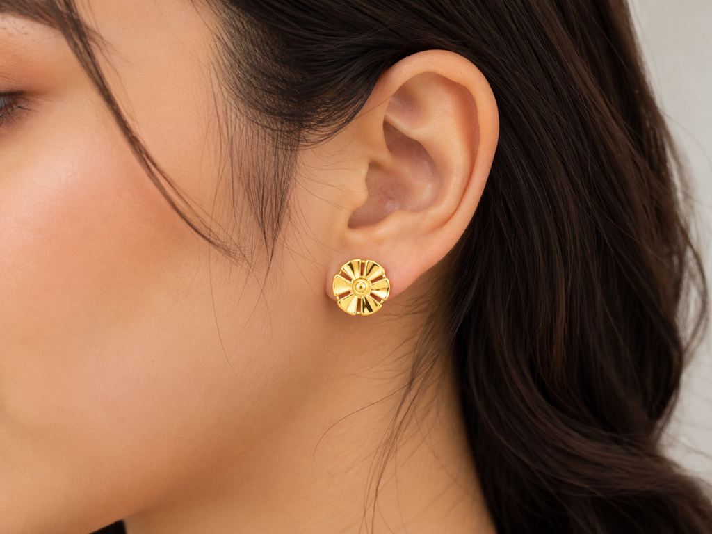 9K Floral Pinwheel Gold Stud Earring