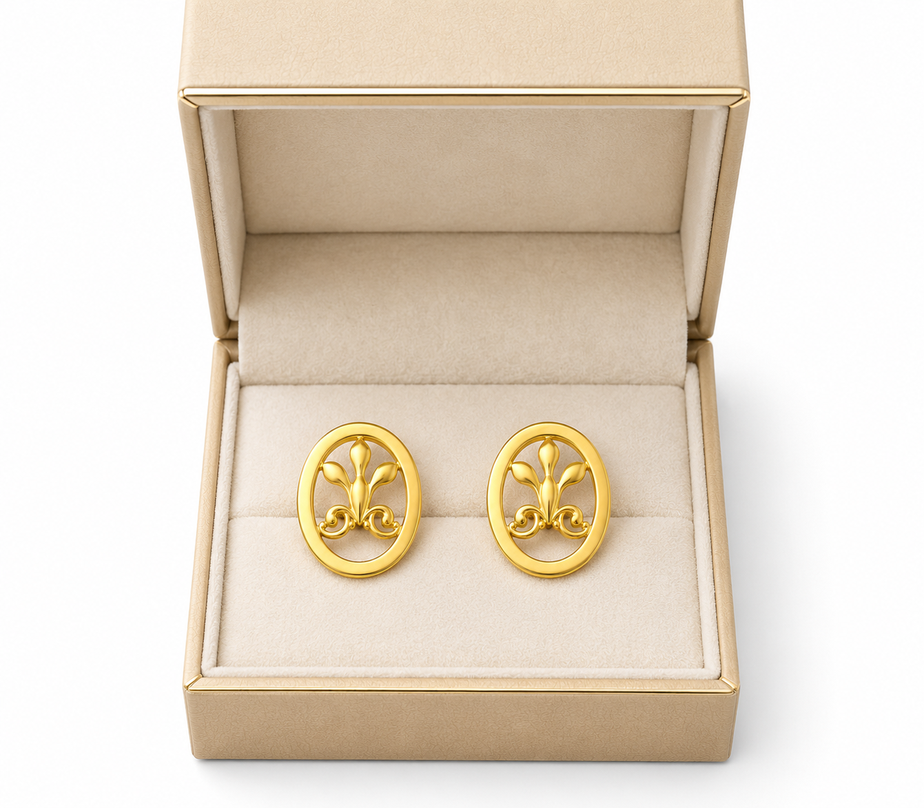 9K Oval Fleur-de-lis Gold Stud Earring