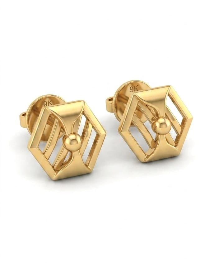 9K Geometric Hexagonal Gold Stud Earring