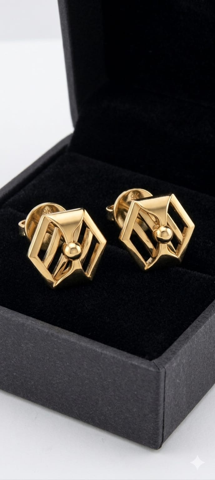 9K Geometric Hexagonal Gold Stud Earring