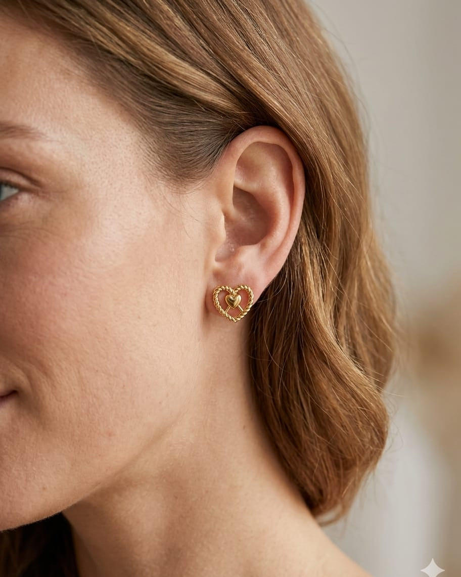 9k Open Heart Rope Stud Earring