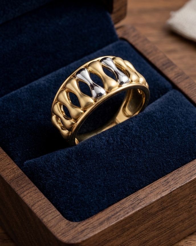 9K Two-Tone Hourglass Lattice Ring