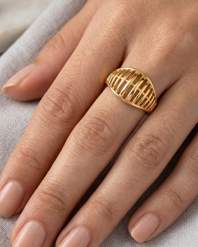 9K Woven Cage Dome Ring