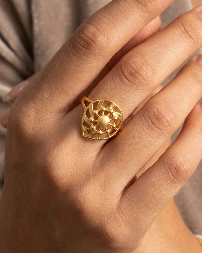 9K Gold Sunburst Filigree Ring