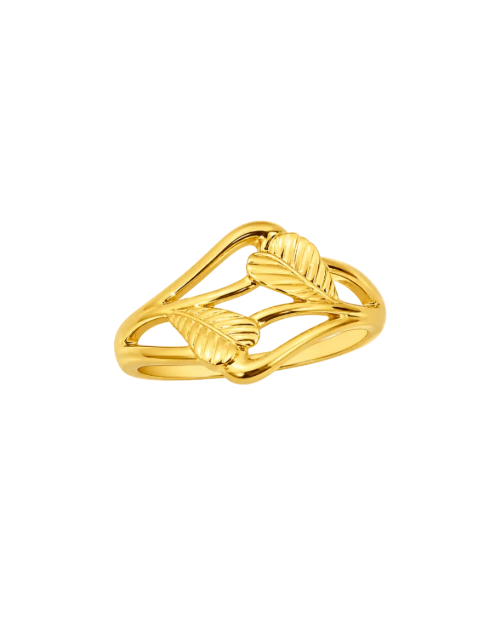 9K Twin Leaf Openwork Band Ring