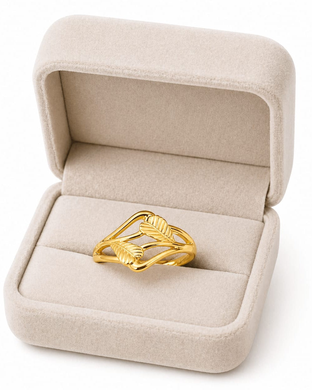 9K Twin Leaf Openwork Band Ring